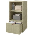 Valet Pool Towel Rack, Water-Resistant PE Plastic Rattan Wicker Storage Organizer, 2 Shelves, 1 Basket Drawer
