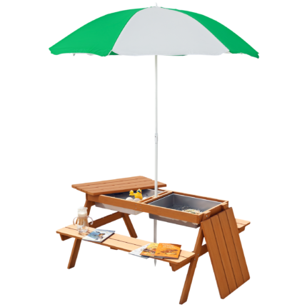 Kids 3 in 1 Sand and Water Table with Wooden Outdoor Convertible Picnic Table