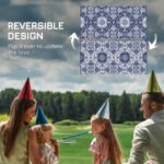 Outdoor Rug for Patio, 9' x 18' Waterproof Large Mat, Reversible Plastic Straw Rug for Decor, Portable Outside RV Camping Area Carpet Mat for Backyard Porch Deck Picnic, Blue & White Floral - Image 7