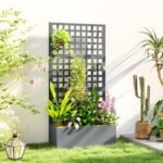 Galvanized Raised Garden Bed Planter Box with Trellis for Climbing Plants, Vegetable, Vines, 35" x 16" x 70", Gray - Image 2