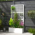 Galvanized Raised Garden Bed Planter Box with Trellis for Climbing Plants, Vegetable, Vines, 35" x 16" x 70", White - Image 8