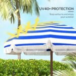 6.2' Beach Umbrella for Travel, Vent, Ruffles, Carry Bag, Portable Outdoor Umbrella for Garden, Blue Stripe - Image 4