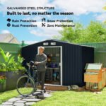 9' x 6' Outdoor Storage Shed, Garden Tool Metal Shed with Foundation Kit, Dark Gray - Image 4