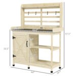 Wooden Potting Bench with Storage, Aluminum Tabletop for Backyard, Patio, Balcony, Natural - Image 3