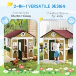 Wooden Playhouse for Kids Outdoor with Doors, Windows, Planter Pots and Boxes for Toddlers 3-8 Years, Beige - Image 5