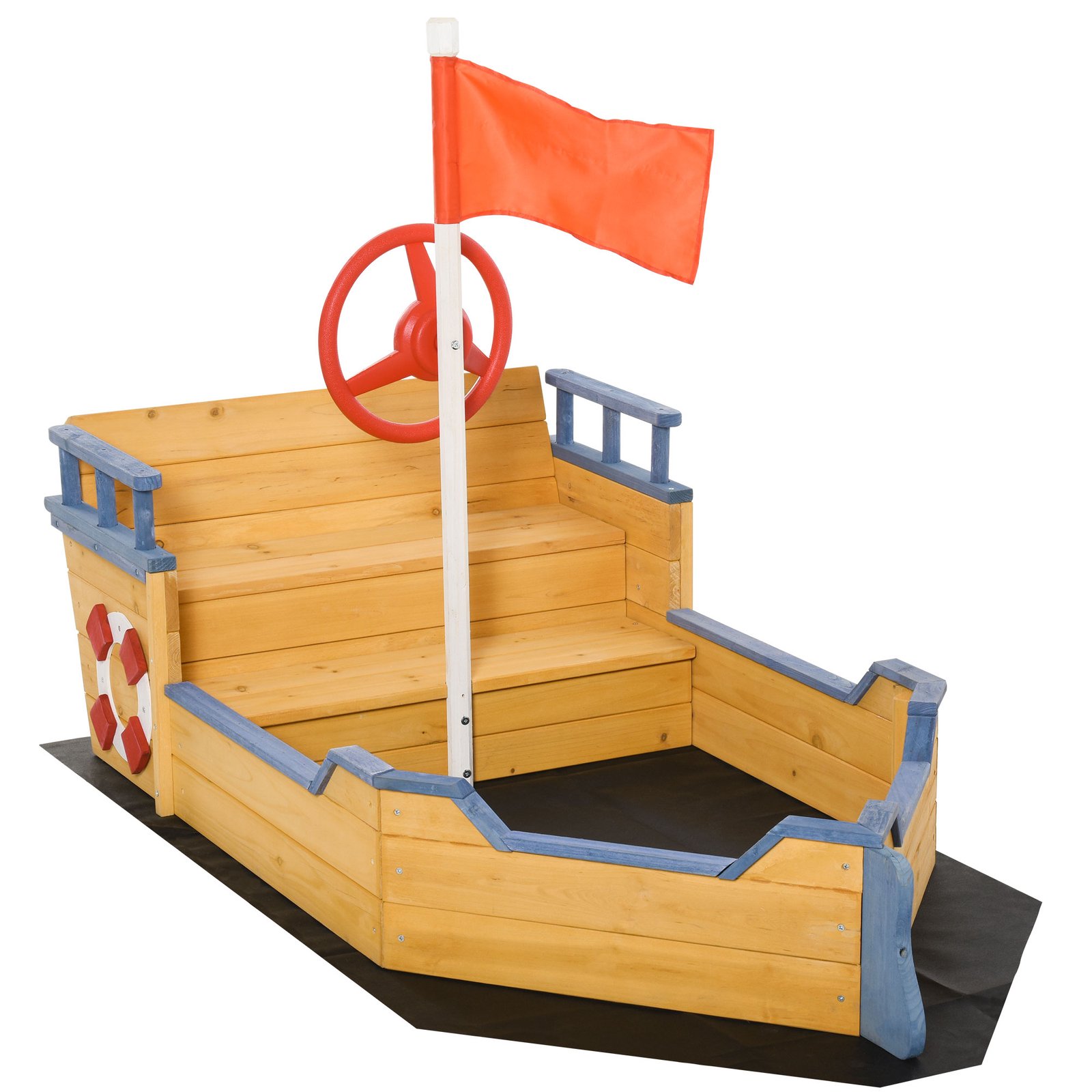 dUA71717e68b1fd43.jpg Kids Wooden Sandbox Pirate Ship Sandboat w/ Bench Seat Storage Space Ceder Wood - Image 1