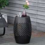 12" Steel Outdoor Side Table, Round Hollow Drum Patio End Table, Accent Table for Indoor and Outdoor, Black - Image 2