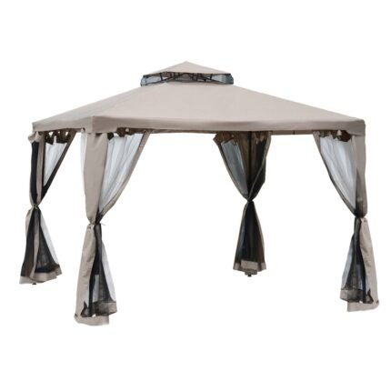 Outdoor Patio Gazebo, 10' x 10' with Vented Canopy, Netting and Vented Roof