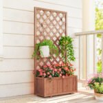Wooden Raised Garden Bed, Raised Planter Box, Planter with Trellis for Climbing Plants Flowers, Orange - Image 8