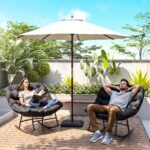 Outdoor Rocking Chair Patio Set of 2, Oversized Rocking Papasan Chairs with Cushions for Garden Porch, 265 lbs., Black - Image 2