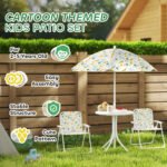 Kids Picnic Table and Chair Set, Outdoor Activity Table with Foldable Chairs, Removable Umbrella for Backyard, White - Image 7