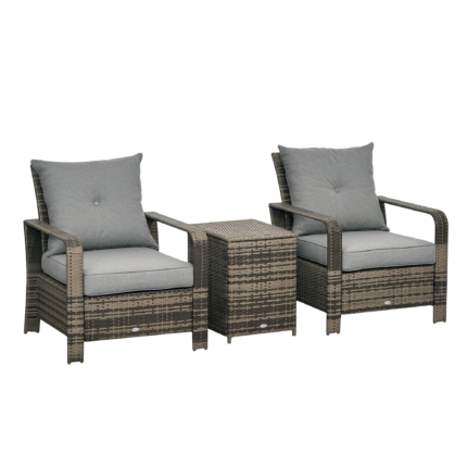 3 Piece Patio Furniture with PE Wicker Storage Table & Chairs