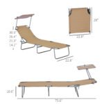 Outdoor Pool Chaise Lounge Chair, Folding Tanning Chair with Sun Shade, Tan - Image 3