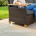 3 Seater Outdoor Couch Sofa, PE Wicker Patio Sofa, Wide Deep Seat, 4" Cushions, Wood-Effect Armrests Legs, Gray - Image 8