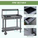 36'' Wooden Potting Bench Work Table with 2 Removable Wheels, Sink, Drawer & Large Storage Spaces, Gray - Image 5