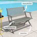 2-Person Foldable Wood Outdoor Bench with Backrest and Armrests for Garden, Porch, Park, Balcony, Gray - Image 7