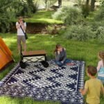 Reversible Outdoor Rug, Waterproof Plastic Straw with Carry Bag, 9' x 12', Blue & White Rhombus Border - Image 2