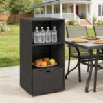 Valet Pool Towel Rack, Water-Resistant PE Plastic Rattan Wicker Storage Organizer, 2 Shelves, 1 Basket Drawer - Image 8