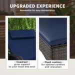 2 Reclining Chaise Lounge Chairs, Rolling Outdoor Chairs with Cushion, Pillow, Headrest, Armrests, and Wheels, Dark Blue - Image 5