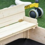 Kids Wooden Sandbox w/ Two Plastic Boxes Foldable Bench Seat Waterproof Cover Bottom Liner Storage Space - Image 8