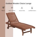 Chaise Lounge Chair Outdoor Wooden Pool Lounge Chair with 3-level Adjustable Backrest, Built-In Table and Rolling Wheels, Sun Tanning Chair for Beach Poolside Sunbathing, Brown Red - Image 7