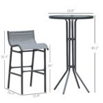 3 Piece Bar Height Outdoor Bistro Set for 2, Charcoal Gray - Image 3