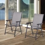 Set of 2 Outdoor Folding Chairs, Stackable Patio Dining Chairs with Armrests, Metal Frame, Gray - Image 2