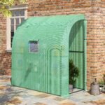 7' x 3' x 7' Lean to Greenhouse, Walk-In Green House, Plant Nursery with 2 Roll-up Doors and Windows, PE Cover and 3 Wire Shelves, Green - Image 2