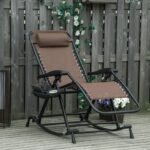 Outdoor Rocking Chairs, Foldable Reclining Zero Gravity Lounge Rocker with Pillow, Cup & Phone Holder, Combo Design with Folding Legs, Brown - Image 2