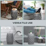 Decorative Outdoor Stool, 12" Round Patio Side Table, Mosaic Accent Plant Stand for Garden, Balcony, Gray - Image 5