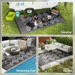 Reversible Outdoor Rug, Waterproof Plastic Straw with Carry Bag, 9' x 18', Black & Gray Rhombus Border - Image 5