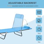 Folding Chaise Lounge Chair, Pool Sun Tanning Chair, Outdoor Lounge Chair with Reclining Back, Breathable Mesh Seat, Headrest for Beach, Yard, Patio, Blue - Image 4