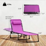 Folding Chaise Lounge Pool Chair with 4-Position Reclining Back, Pillow, Breathable Mesh & Bungee Seat, Purple - Image 3