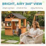 Wooden Kids Playhouse with Play Kitchen, Picnic Bench, Serving Station, Windows and Door for Backyard, Ages 3–8, Brown - Image 6