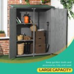 Outdoor Storage Cabinet Wooden Garden Shed Utility Tool Organizer with Waterproof Asphalt Rood, Lockable Doors, 3 Tier Shelves for Lawn, Backyard, Gray - Image 5