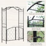 85" Garden Arch Arbor, Metal Arch Trellis with Gate, Garden Archway for Climbing Vines, Wedding Ceremony Decoration, Black - Image 6
