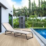 Foldable Chaise Lounge, 3-Position Reclining Back, Portable design and Breathable Mesh for Poolside, Camping, Hiking - Cream White - Image 2