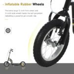 Youth Scooter Front and Rear Caliper Dual Brakes 12-Inch Inflatable Front Wheel Ride On Toy For Age 5+ - Black - Image 4