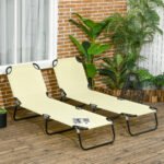 2 Piece Folding Chaise Lounge Pool Chairs, Outdoor Sun Tanning Chairs , Steel Frame for Beach, Yard, Patio, Beige - Image 2
