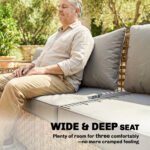 Rattan Wicker Sofa 3-Seater Outdoor Patio Sofa with Cushions for Garden Backyard Porch Gray - Image 4