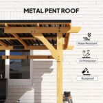 13' x 6' Wooden BBQ Grill Gazebo, Outdoor Hardtop Grill Gazebo with Metal Roof, 2 Bar Shelves and 6 Hooks, Natural - Image 4