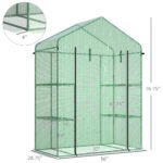 56" x 29" x 77" Walk-in Greenhouse, Garden Hot House with 3 Tier Shleves, Roll-Up Door and PE Cover, Green - Image 3