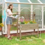 41" Raised Garden Bed Mobile Elevated Wooden Planter Box Stand with Wheels, Trellis and Storage Shelf, Dark Brown - Image 3