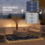 Reversible Outdoor Rug Carpet with LED Lights, 10' x 8' PP Straw Rug with Carry Bag and Ground Stakes - Image 5