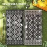 Reversible Outdoor Rug, Waterproof Plastic Straw with Carry Bag, 9' x 18', Black & White Rhombus Border - Image 7
