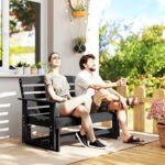 Patio Glider Bench w/ HDPE Slatted Double Rocking Chair, Black - Image 2