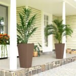 23 Inch Tall Planters for Outdoor Plants, Set of 2 Plastic Flower Pots, for Front Door Patio Garden Use, Brown - Image 2