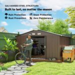 Metal Large Shed with Double Locking Doors Sloped Roof for Garden Tool, Bike Storage, Brown - Image 4