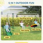 5-in-1 Kids Swing Set with Slide, Swings and Glider for Backyard, 770lbs Capacity, for Ages 3-8, Mixed Color - Image 4