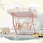 Kids Patio Swing Chair with Adjustable Canopy, Safety Belt for Patio, Garden, Poolside, Balcony, Pink - Image 3